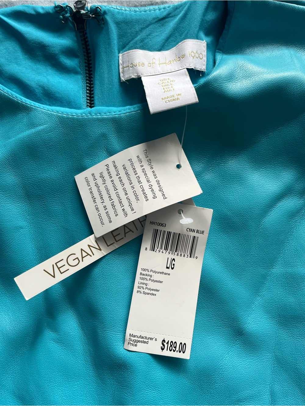House of Harlow 1960 Cyan Blue Vegan Leather Dress - Picture 4 of 4